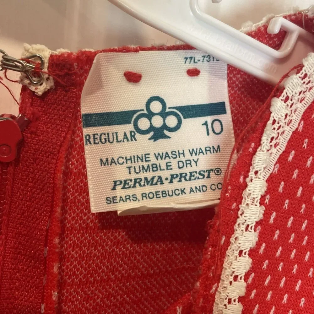 Vintage Sears And Roebuck Red Dress size 6  Size 10 Old School White Polk A Dot
